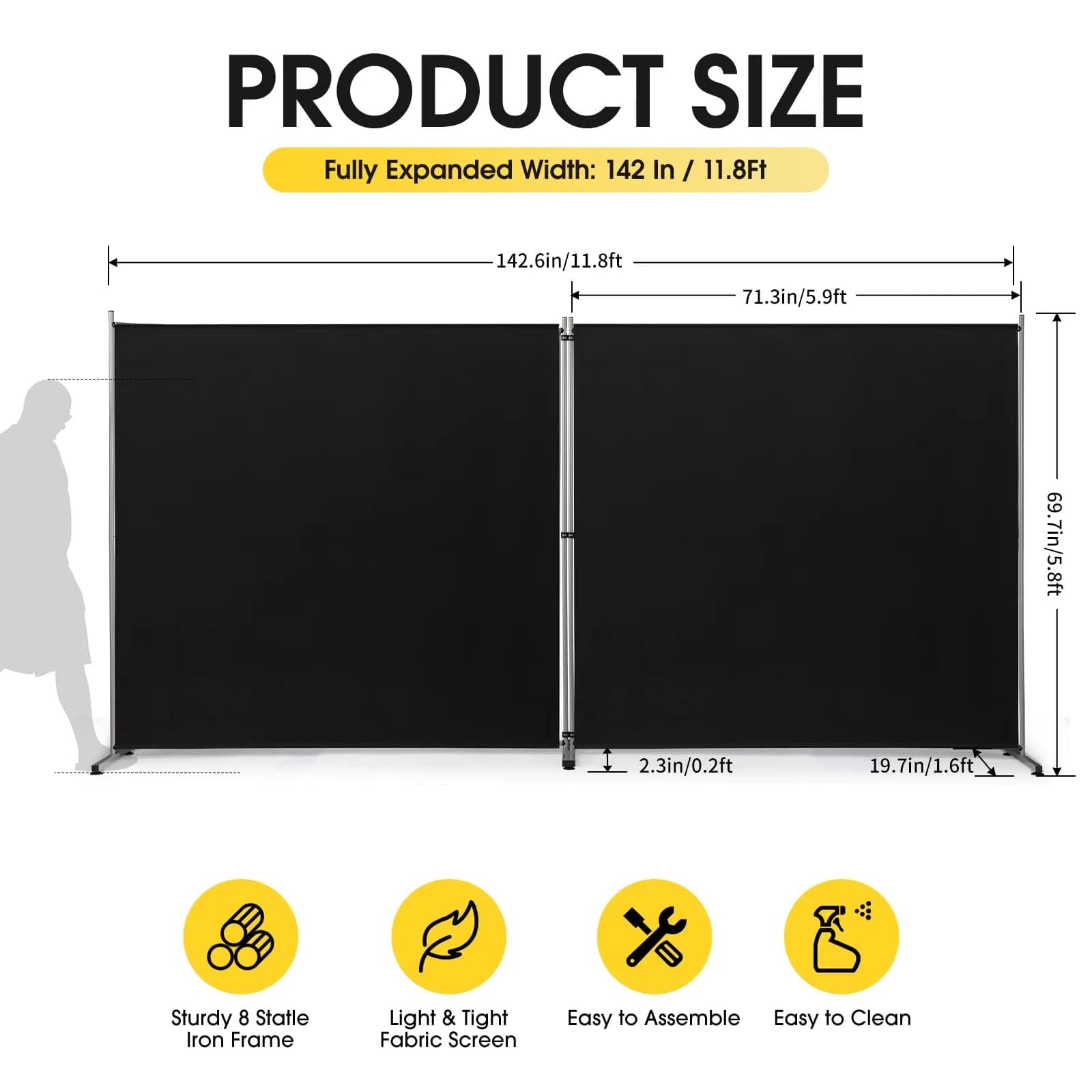 Rantila 2-Panel Room Divider 366cm (142" W x 71" H) | Freestanding Privacy Screen for Bedroom, Office, Study - view 2