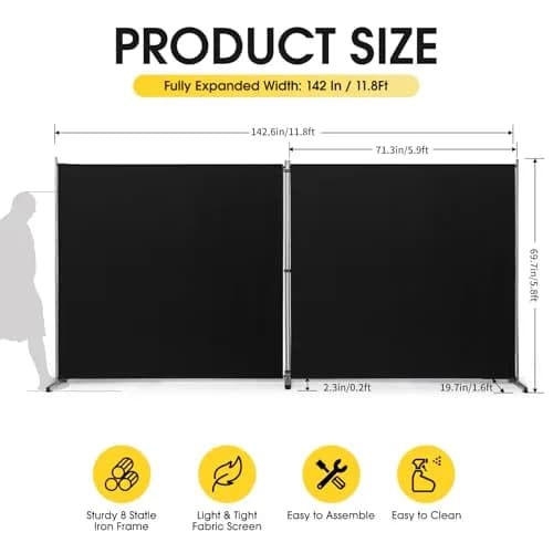 Rantila 2-Panel Room Divider 366cm (142" W x 71" H) | Freestanding Privacy Screen for Bedroom, Office, Study thumbnail 2