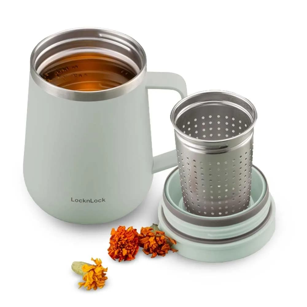 LocknLock Metro Tea Mug Mint 400ml (13oz) | Double Wall Stainless Steel Insulated Tumbler with Tea Infuser — Mint