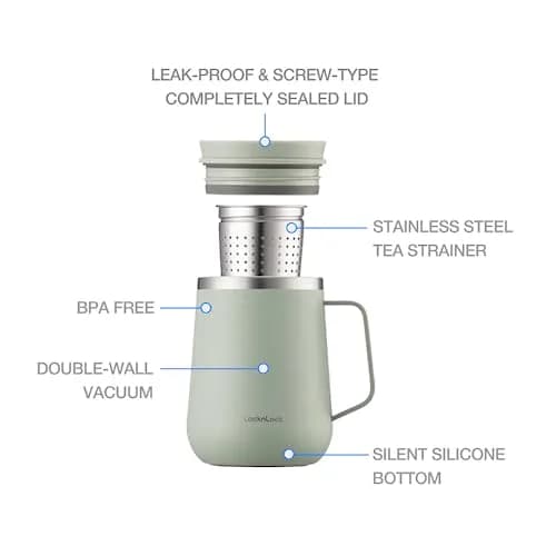LocknLock Metro Tea Mug Mint 400ml (13oz) | Double Wall Stainless Steel Insulated Tumbler with Tea Infuser thumbnail 3