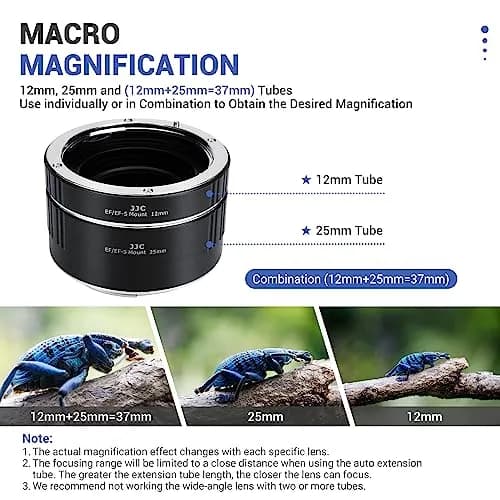 JJC Auto Focus Macro Extension Tube Set for Canon EF/EF-S Mount (12mm & 25mm) | Converts Lenses for Macro Photography thumbnail 4
