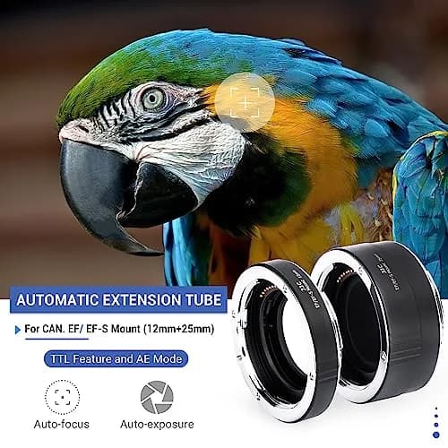 JJC Auto Focus Macro Extension Tube Set for Canon EF/EF-S Mount (12mm & 25mm) | Converts Lenses for Macro Photography thumbnail 2