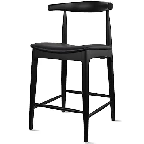2xhome Elbow Countertop Height Bar Stool Wood Frame Dark PU Leather | Mid Century Modern Style thumbnail 5