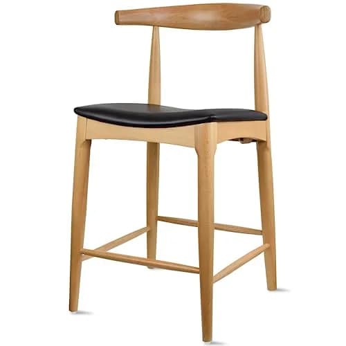 2xhome Elbow Countertop Height Bar Stool Wood Frame Light Natural | Mid-Century Modern Comfort thumbnail 5