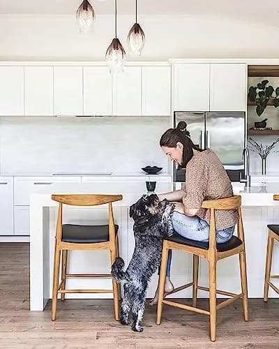 2xhome Elbow Countertop Height Bar Stool Wood Frame Light Natural | Mid-Century Modern Comfort thumbnail 3