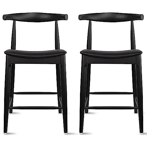 2xhome Solid Wood Farmhouse Counter Stool 25" | Modern Accent Elbow Chair with PU Leather Seat thumbnail 1