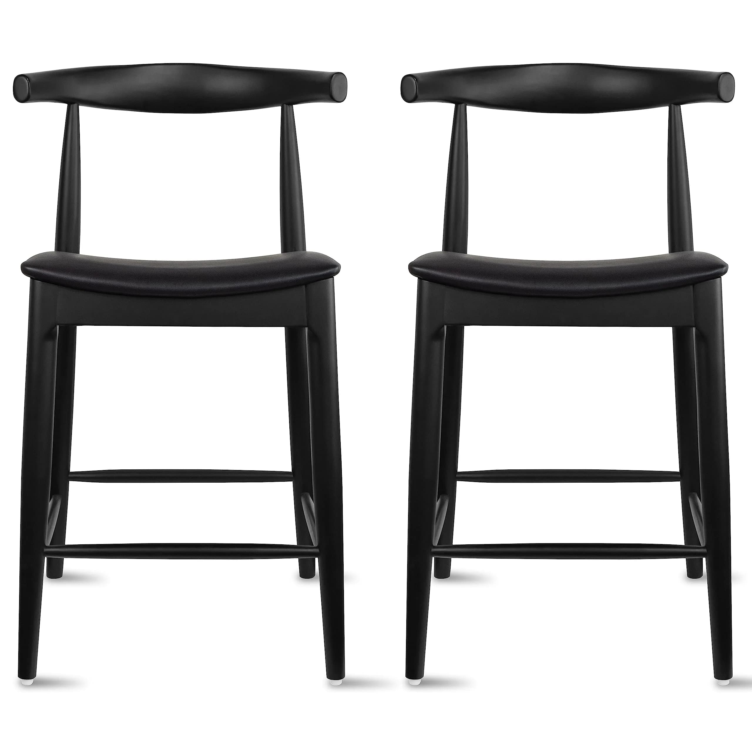 2xhome Solid Wood Farmhouse Counter Stool 25" | Modern Accent Elbow Chair with PU Leather Seat - main product image