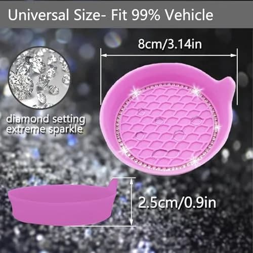 NBTEPEM Bling Car Cup Holder Coasters 4 pcs | Universal Silicone Crystal Rhinestone Automotive Interior Accessories for Women (Pink) thumbnail 2