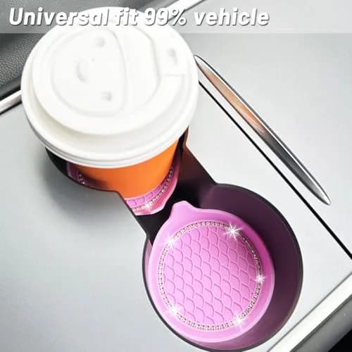 NBTEPEM Bling Car Cup Holder Coasters 4 pcs | Universal Silicone Crystal Rhinestone Automotive Interior Accessories for Women (Pink) thumbnail 3