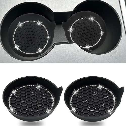 NBTEPEM Bling Car Cup Holder Coasters 2.75 inch (7cm) - Set of 2 Black | Sparkle & Protect Your Car Interior thumbnail 1