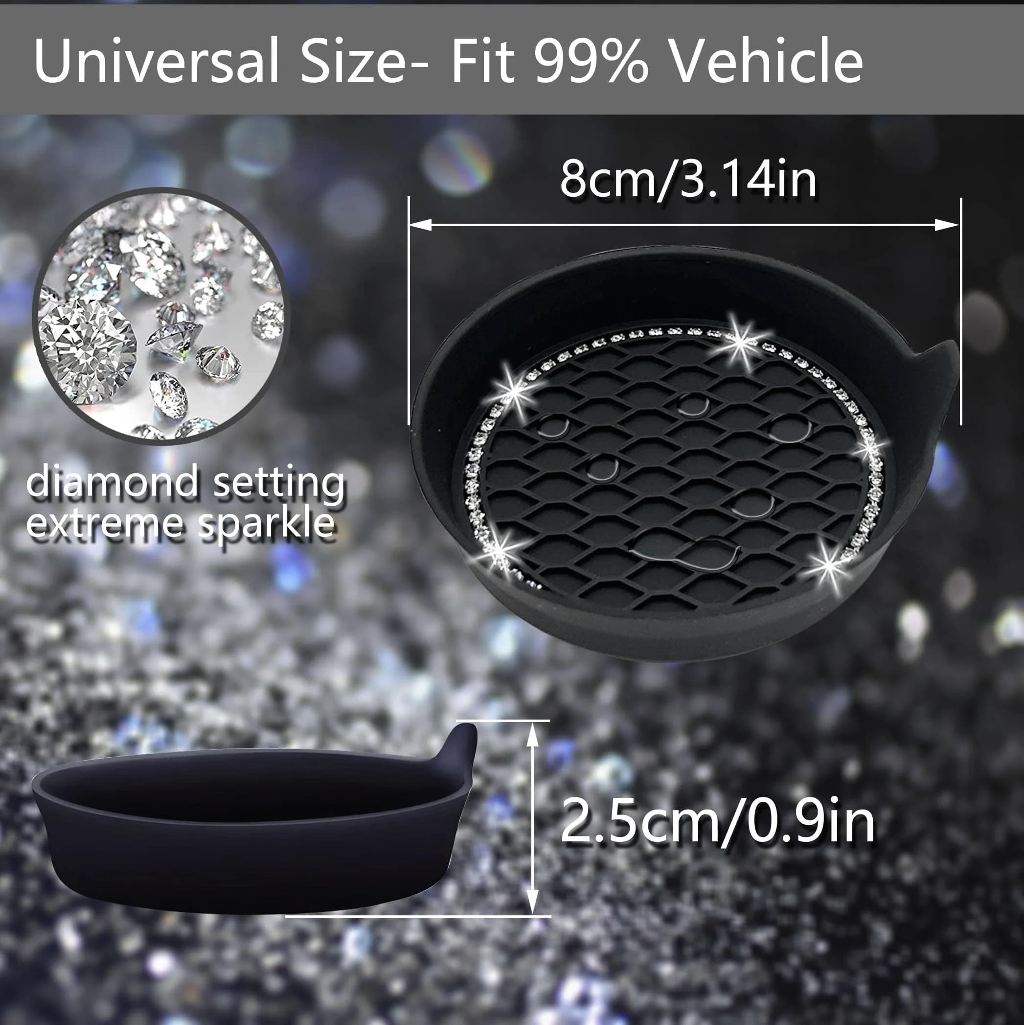 NBTEPEM Bling Car Cup Holder Coasters 2.75 inch (7cm) - Set of 2 Black | Sparkle & Protect Your Car Interior - view 2