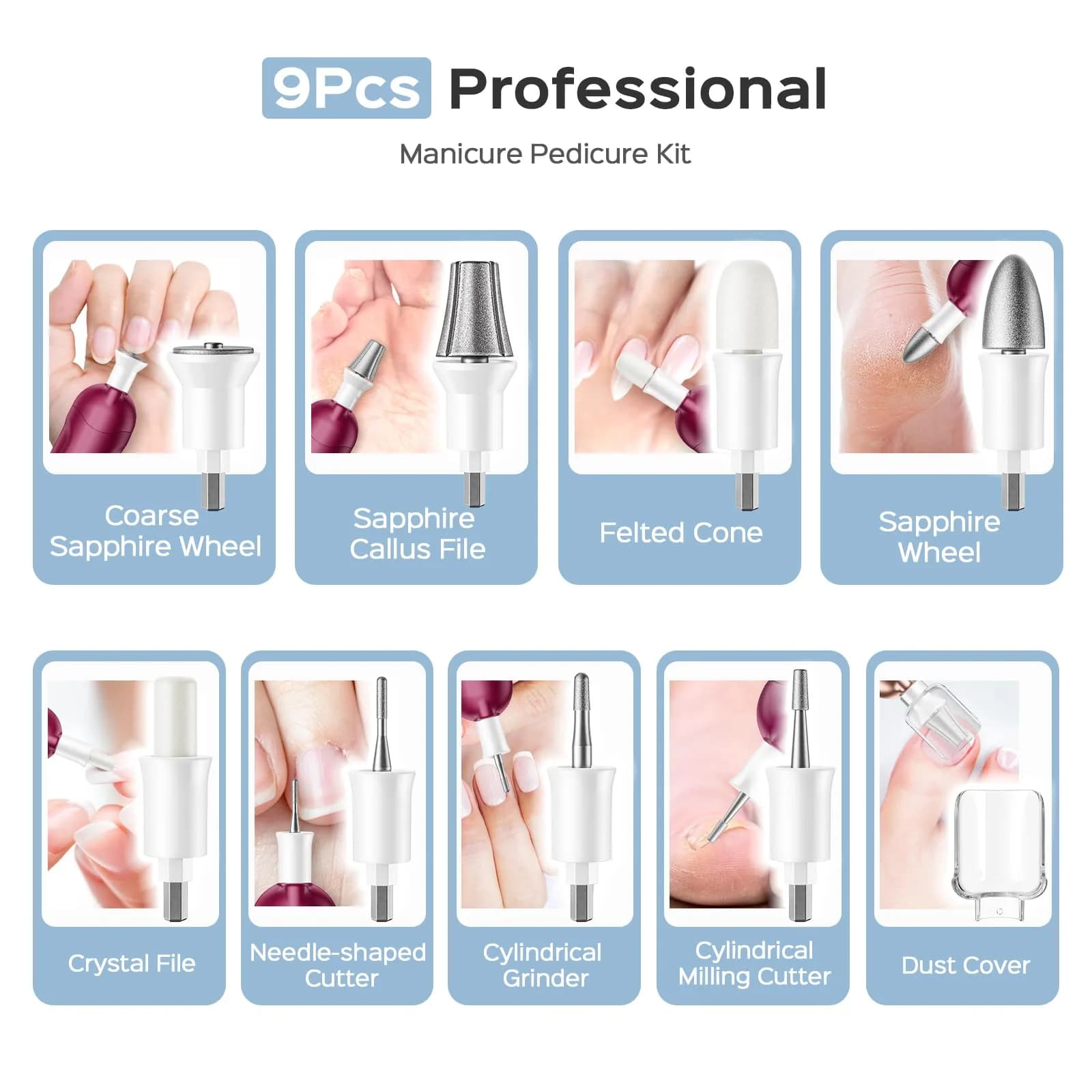 COSLUS C43 Professional Manicure Pedicure Kit with Upgrade Standard Grinder | 5000 RPM Cordless Electric Nail File for Home Use - view 6
