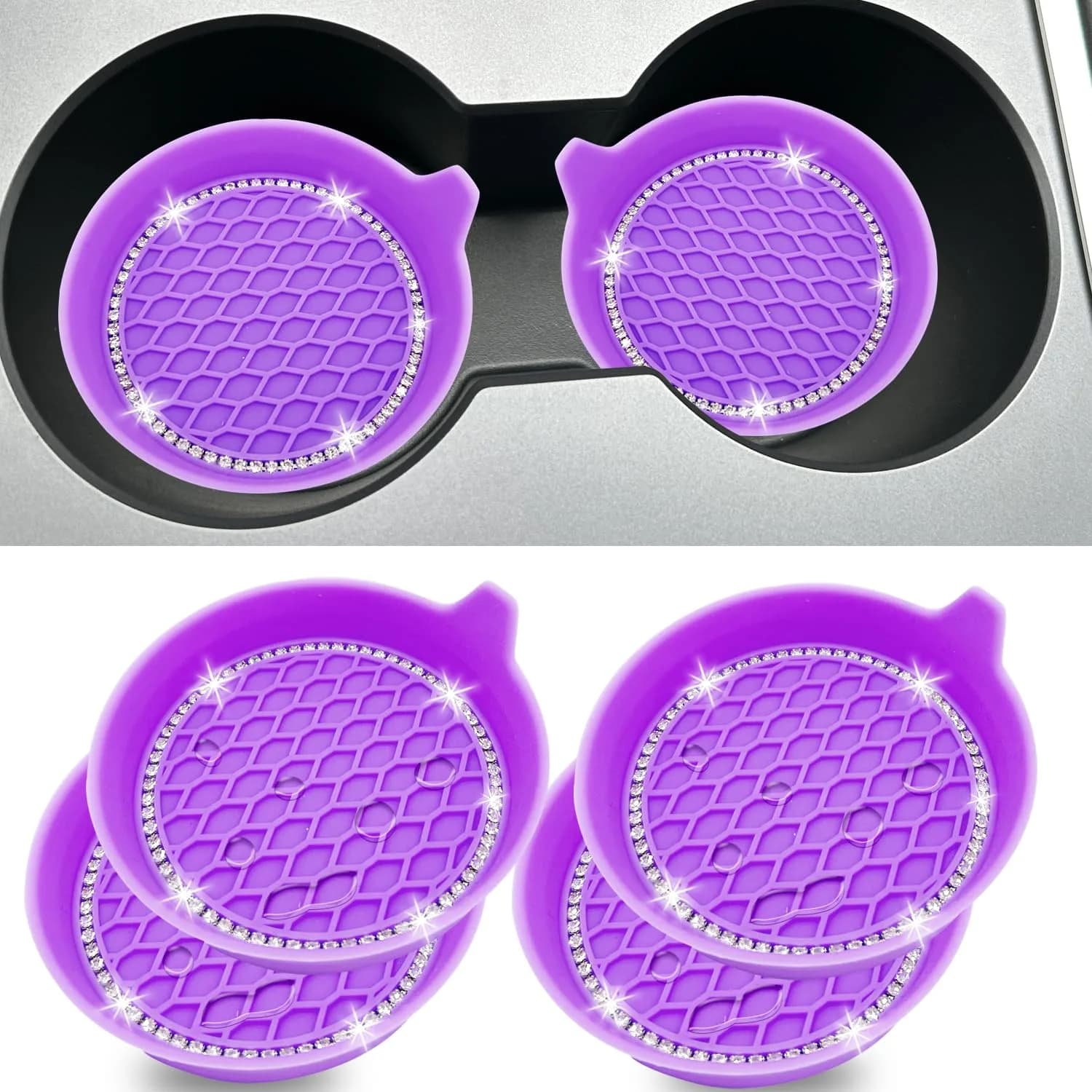 NBTEPEM Bling Car Cup Holder Coasters 2.75 inch (7cm) Purple Set of 4 | Sparkle & Protect Your Car Interior — New Purple