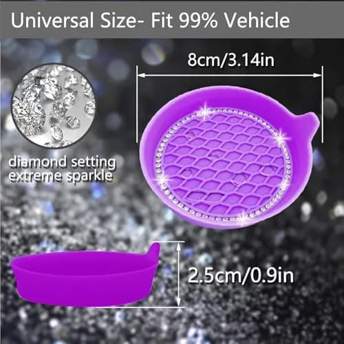 NBTEPEM Bling Car Cup Holder Coasters 2.75 inch (7cm) Purple Set of 4 | Sparkle & Protect Your Car Interior thumbnail 2