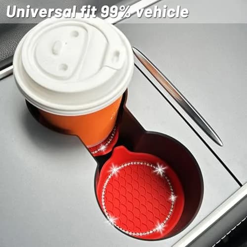 NBTEPEM Bling Car Cup Holder Coasters 2.75 inch (7cm) Silicone Set of 4 | Sparkle Red Automotive Interior Accessories for Women thumbnail 4