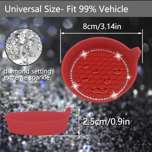 NBTEPEM Bling Car Cup Holder Coasters 2.75 inch (7cm) Silicone Set of 4 | Sparkle Red Automotive Interior Accessories for Women thumbnail 2