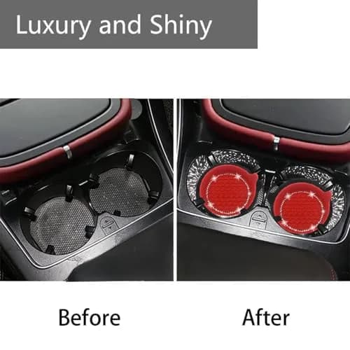 NBTEPEM Bling Car Cup Holder Coasters 2.75 inch (7cm) Silicone Set of 4 | Sparkle Red Automotive Interior Accessories for Women thumbnail 3