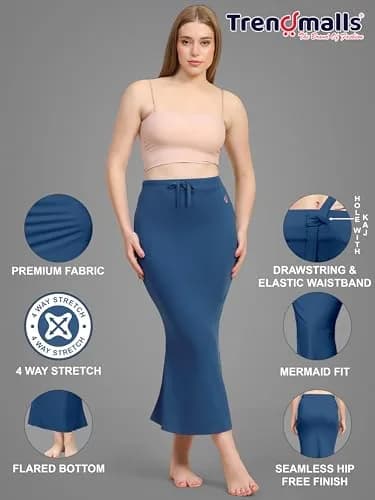 TRENDMALLS Saree Shapewear Petticoat for Women 3X-Large Blue | Fishcut Design for Easy Movement thumbnail 2