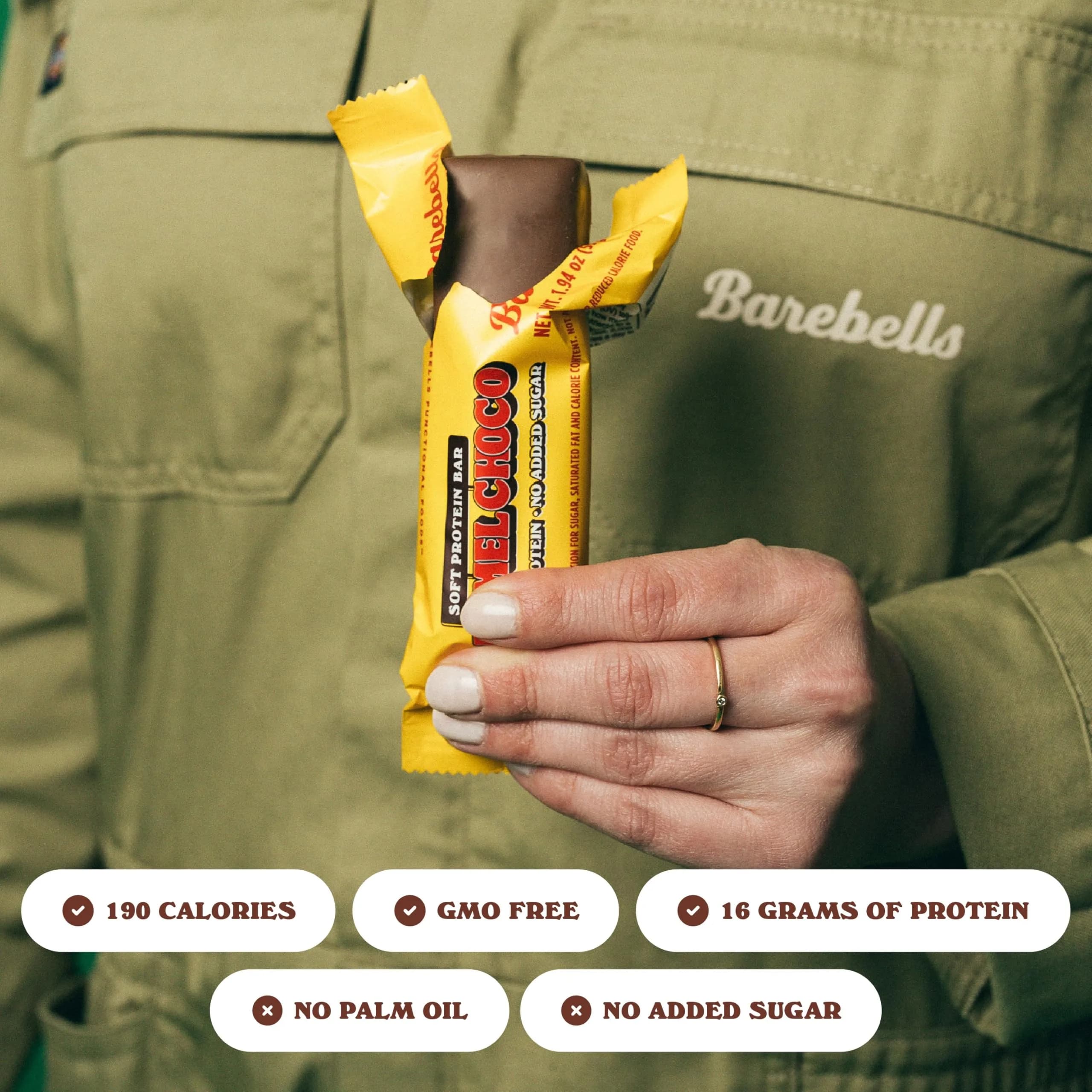 BAREBELLS Soft Protein Bar Caramel Choco 12 Count (1.9oz / 54g) | High Protein Snack for Indian Fitness Goals thumbnail 2