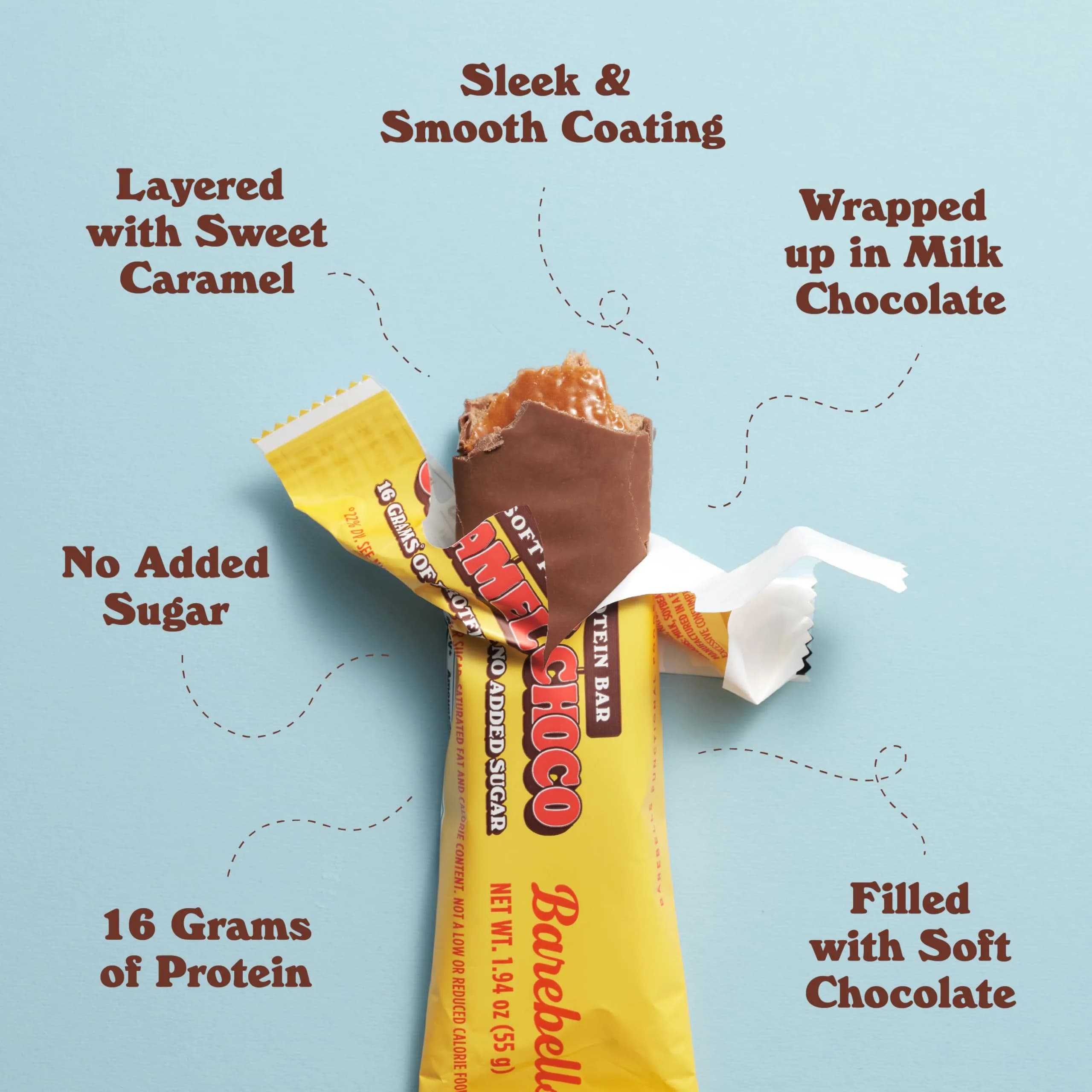 BAREBELLS Soft Protein Bar Caramel Choco 12 Count (1.9oz / 54g) | High Protein Snack for Indian Fitness Goals thumbnail 3