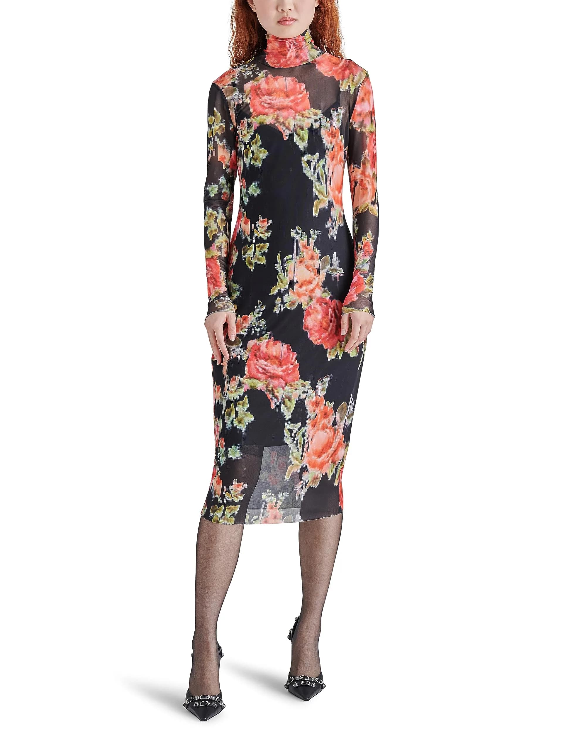 Steve Madden Vivienne Casual Dress Mocha Bisque | Long-Sleeved Midi, Nylon Blend — Faded Rose / X-Small