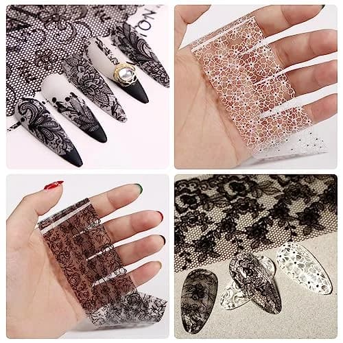 SILPECWEE 20 Rolls Lace Nail Foil White and Black Flower Nail Art Transfer Foils | Holographic Mermaid Designs for DIY Acrylic Nails thumbnail 3