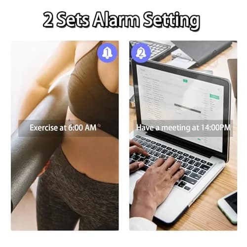 Derkiewn Digital Alarm Clock with Large Mirror LED Display, 3 Brightness Levels, 2 Alarms, Snooze, Temperature & Humidity, USB Power (G&W) thumbnail 5
