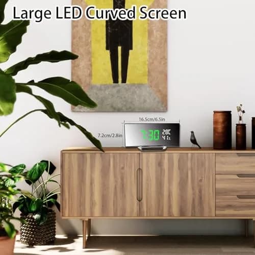 Derkiewn Digital Alarm Clock with Large Mirror LED Display, 3 Brightness Levels, 2 Alarms, Snooze, Temperature & Humidity, USB Power (G&W) thumbnail 3