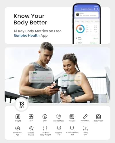 RENPHO Elis 2X Smart Body Fat Scale 28cm (11") | Measures 7 Key Metrics, ITO Coating, Large Display thumbnail 4