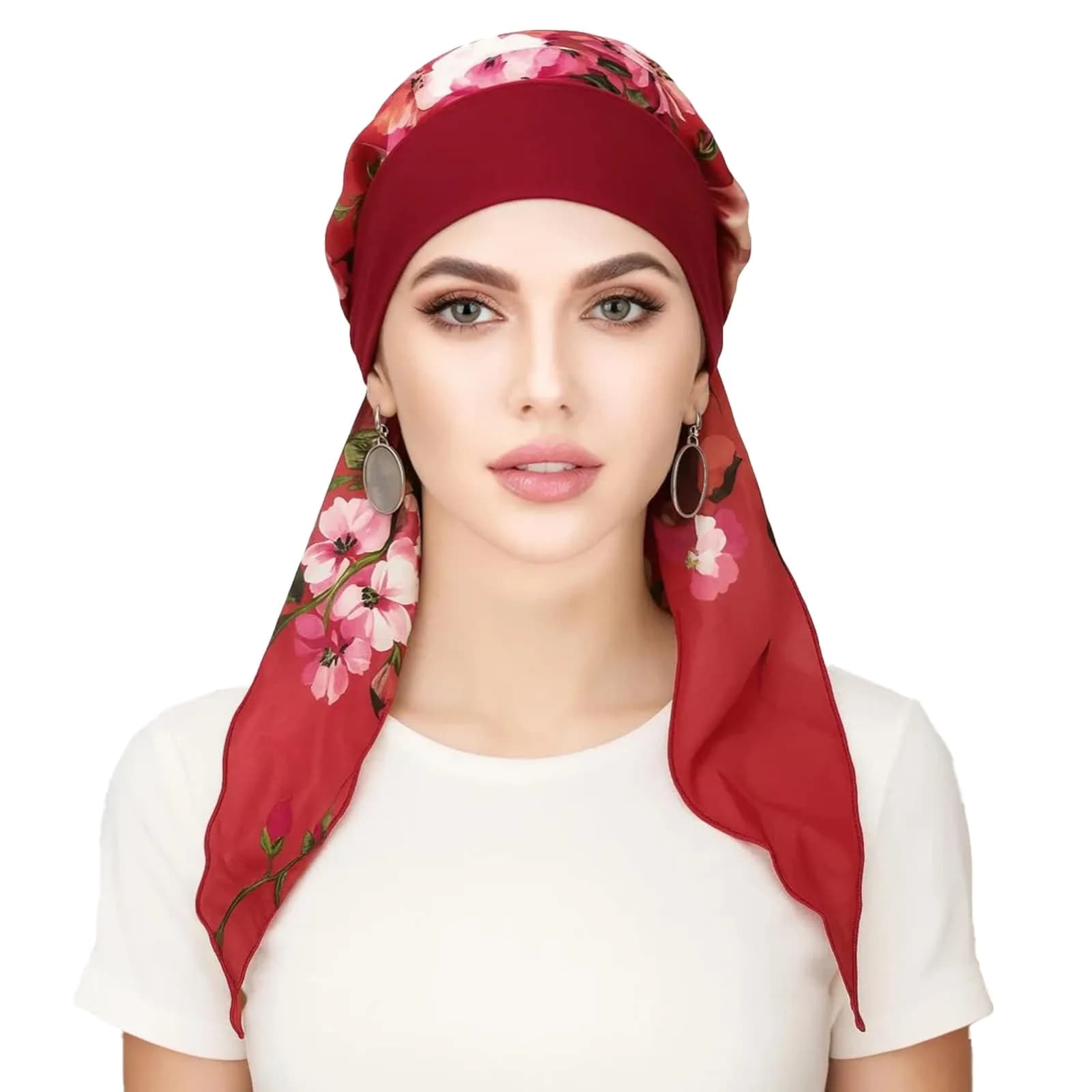 FADACHY Chemo Turban with Head Scarf for Women, Floral Red, One Size (40g) | Comfortable Headwear for Hair Loss