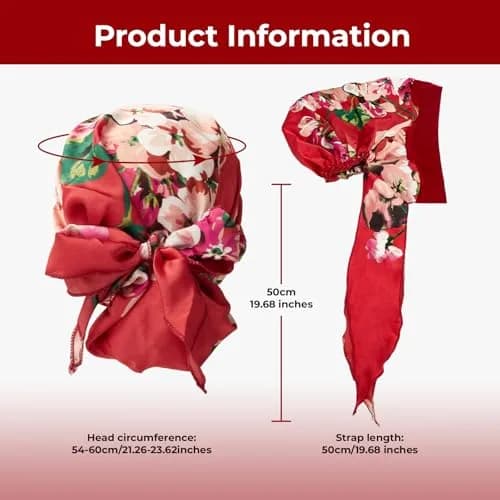 FADACHY Chemo Turban with Head Scarf for Women, Floral Red, One Size (40g) | Comfortable Headwear for Hair Loss thumbnail 5