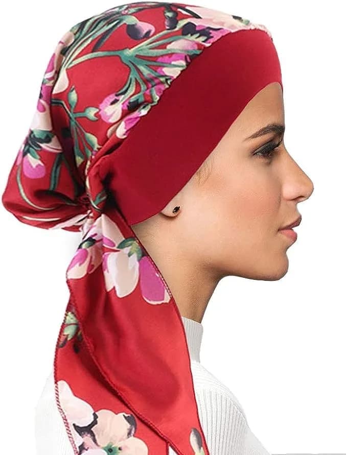 FADACHY Chemo Turban with Head Scarf for Women, Floral Red, One Size (40g) | Comfortable Headwear for Hair Loss thumbnail 10