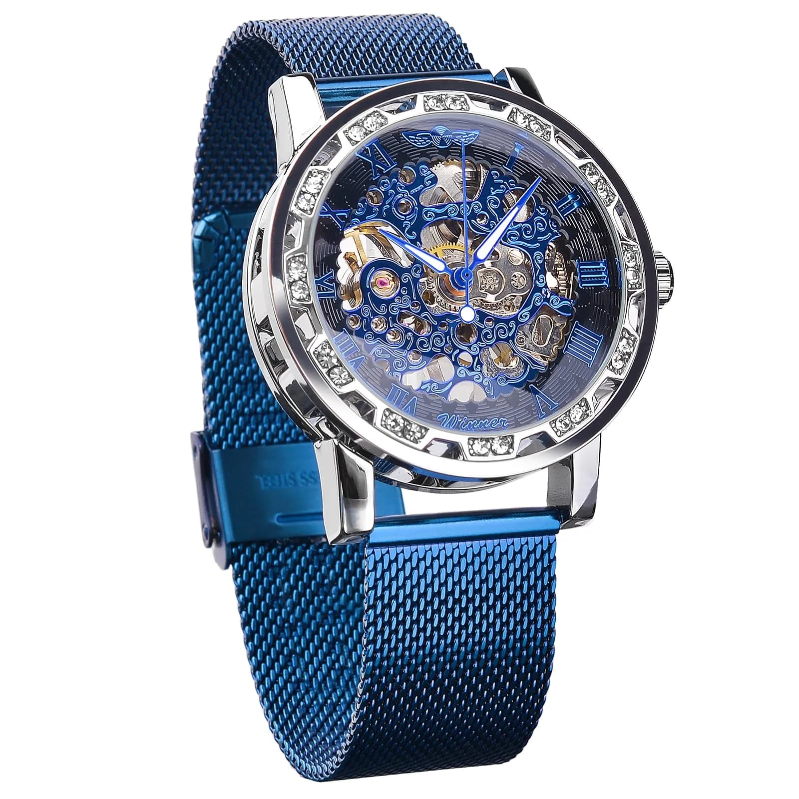 FORSINING Blue2 Skeleton Automatic Mechanical Men's Watch 45mm with Diamond Accents - main product image