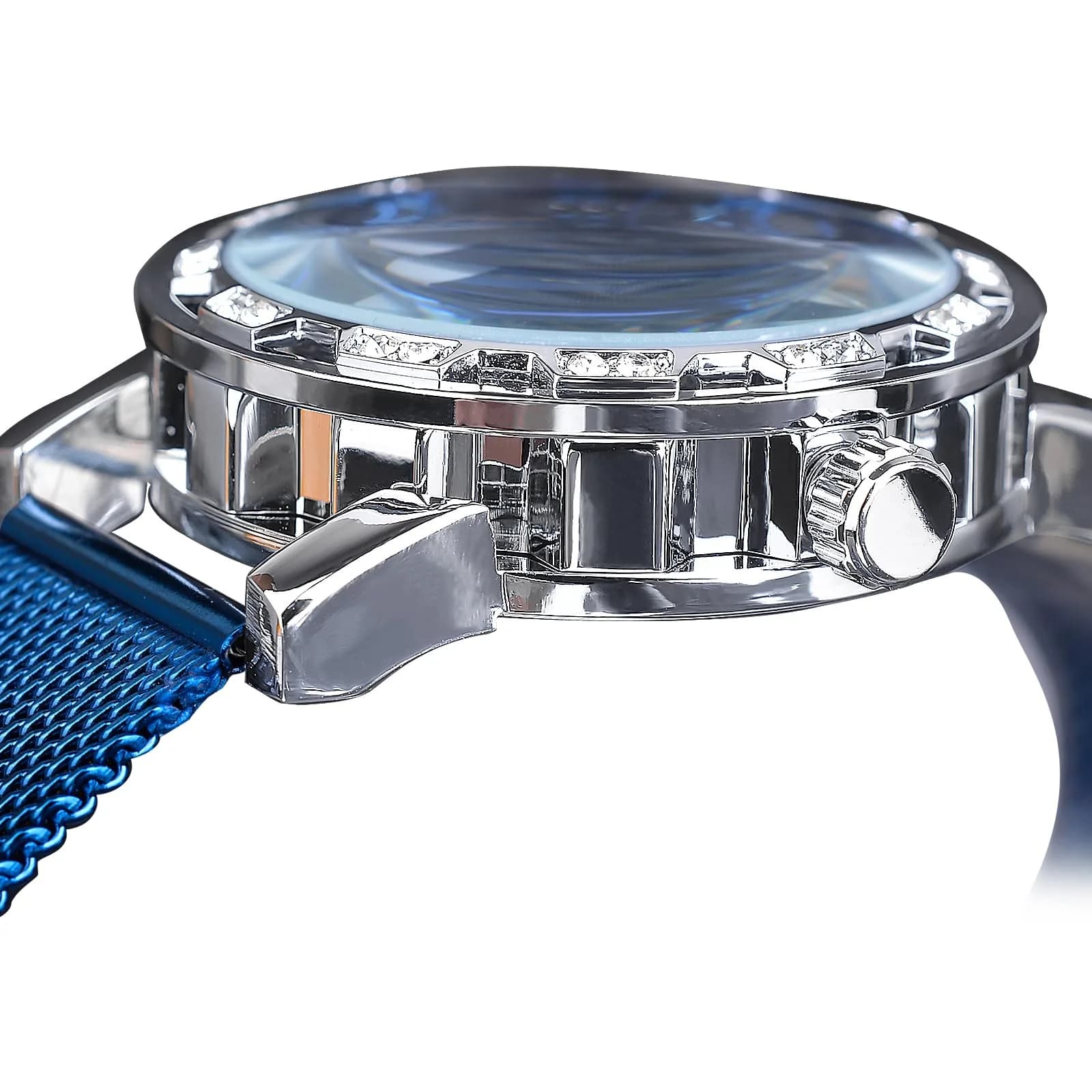 FORSINING Retro Skeleton Mechanical Watch 45mm (1.77in) | Automatic Self-Winding with Blue Dial & Mesh Band - view 7