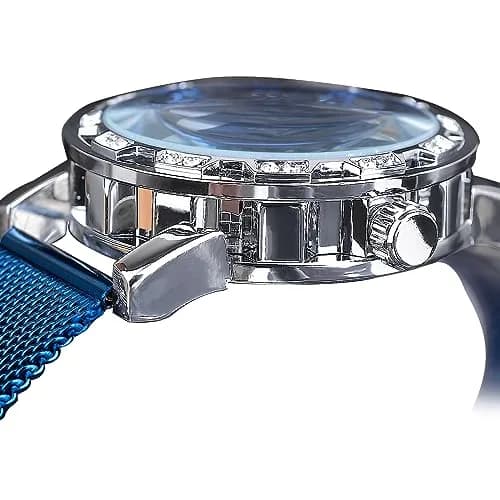FORSINING Retro Skeleton Mechanical Watch 45mm (1.77in) | Automatic Self-Winding with Blue Dial & Mesh Band thumbnail 7