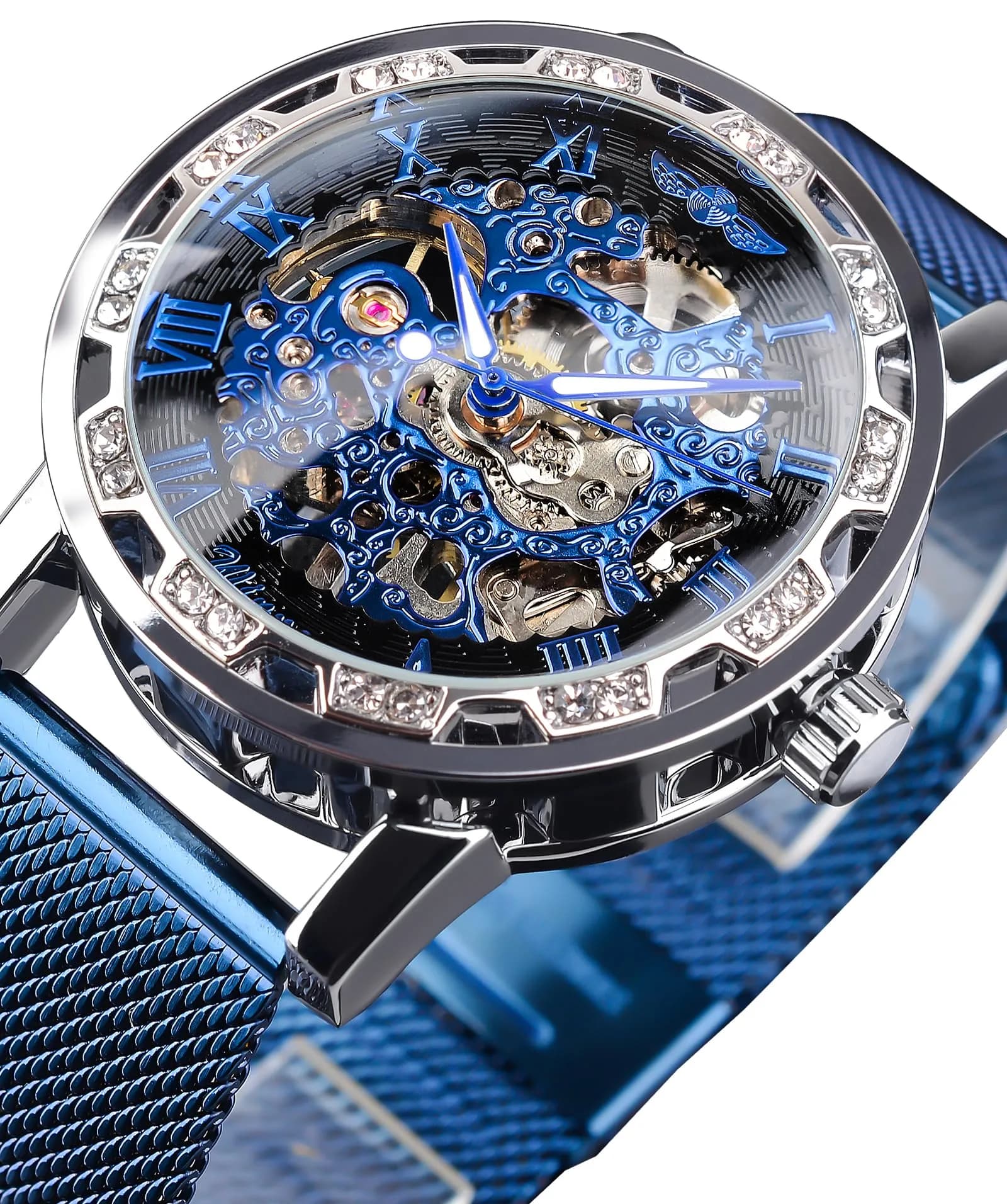 FORSINING Blue2 Skeleton Automatic Mechanical Men's Watch 45mm with Diamond Accents - view 3