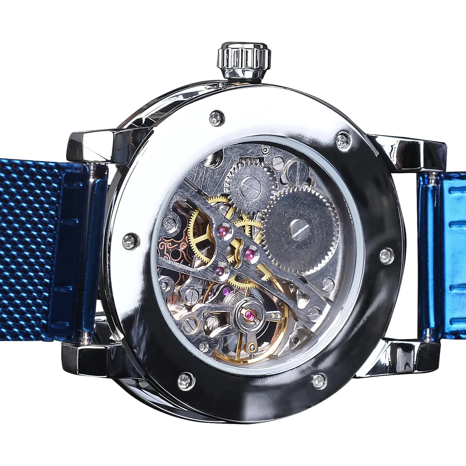 FORSINING Blue2 Skeleton Automatic Mechanical Men's Watch 45mm with Diamond Accents - view 4