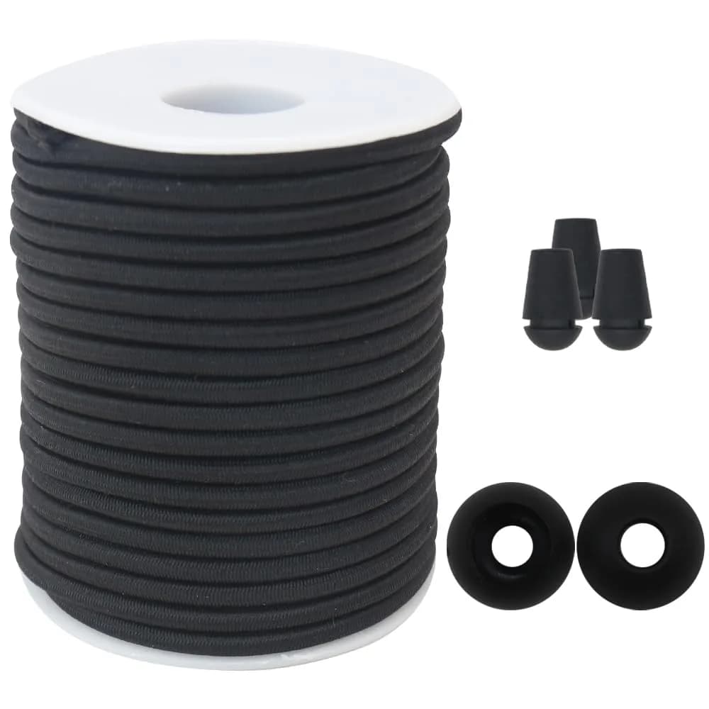 ZHFMLY Black Elastic Cord 4mm (5/32 inch) x 50ft | Heavy Duty Stretch Rope for DIY & Jewelry Making — 0.16 in x 50 ft-Black