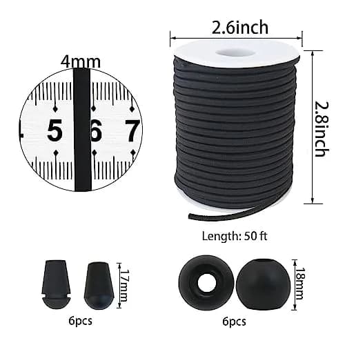 ZHFMLY Black Elastic Cord 4mm (5/32 inch) x 50ft | Heavy Duty Stretch Rope for DIY & Jewelry Making thumbnail 2