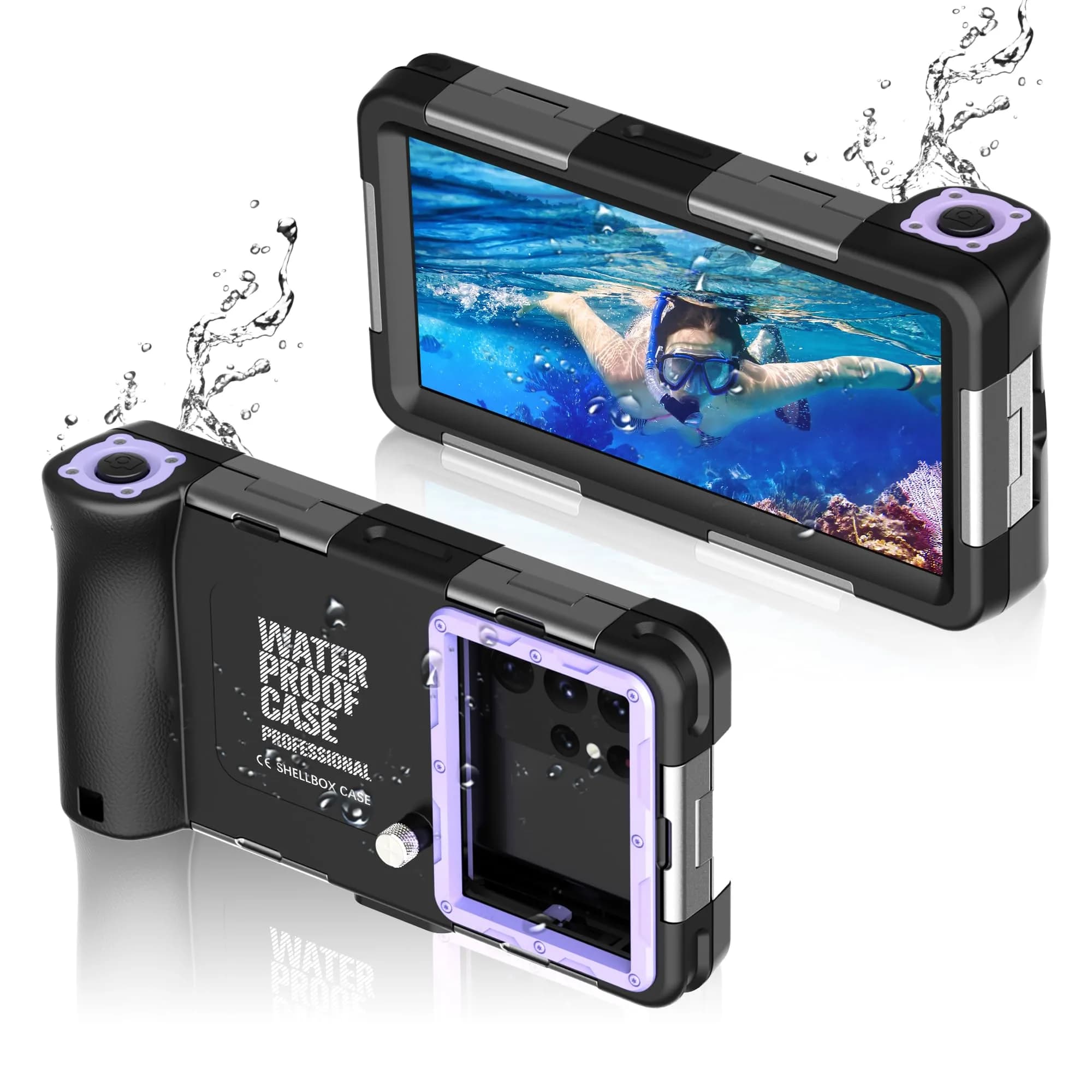 ASKCFENV Universal Diving Phone Case Waterproof IP68 with Lanyard for iPhone Samsung 4.7‑6.9 inch — Purple