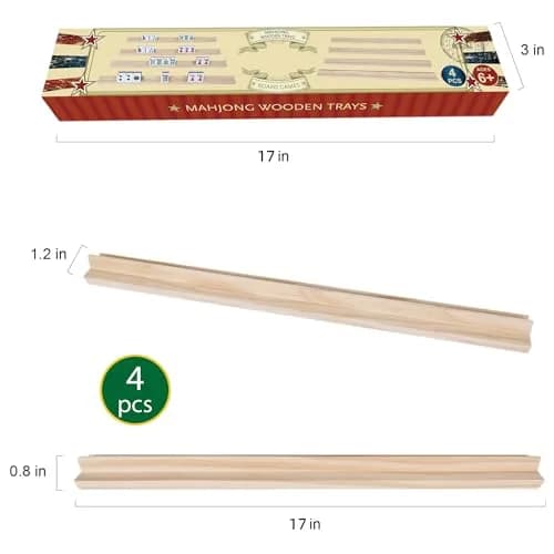 GOTHINK Wooden Mahjong Tiles Racks Set of 4 | Premium Pine, 17x1.2x0.8 inches, Organize & Focus thumbnail 2