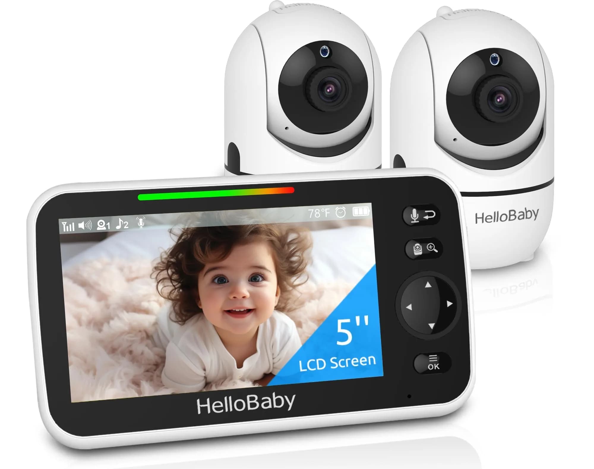 HelloBaby HB6550-2 Upgrade Baby Monitor with 2 Cameras | 5-inch IPS Screen, 1000ft Range, 30-Hour Battery