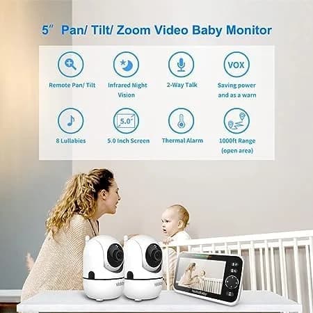 HelloBaby HB6550-2 Upgrade Baby Monitor with 2 Cameras | 5-inch IPS Screen, 1000ft Range, 30-Hour Battery - view 3
