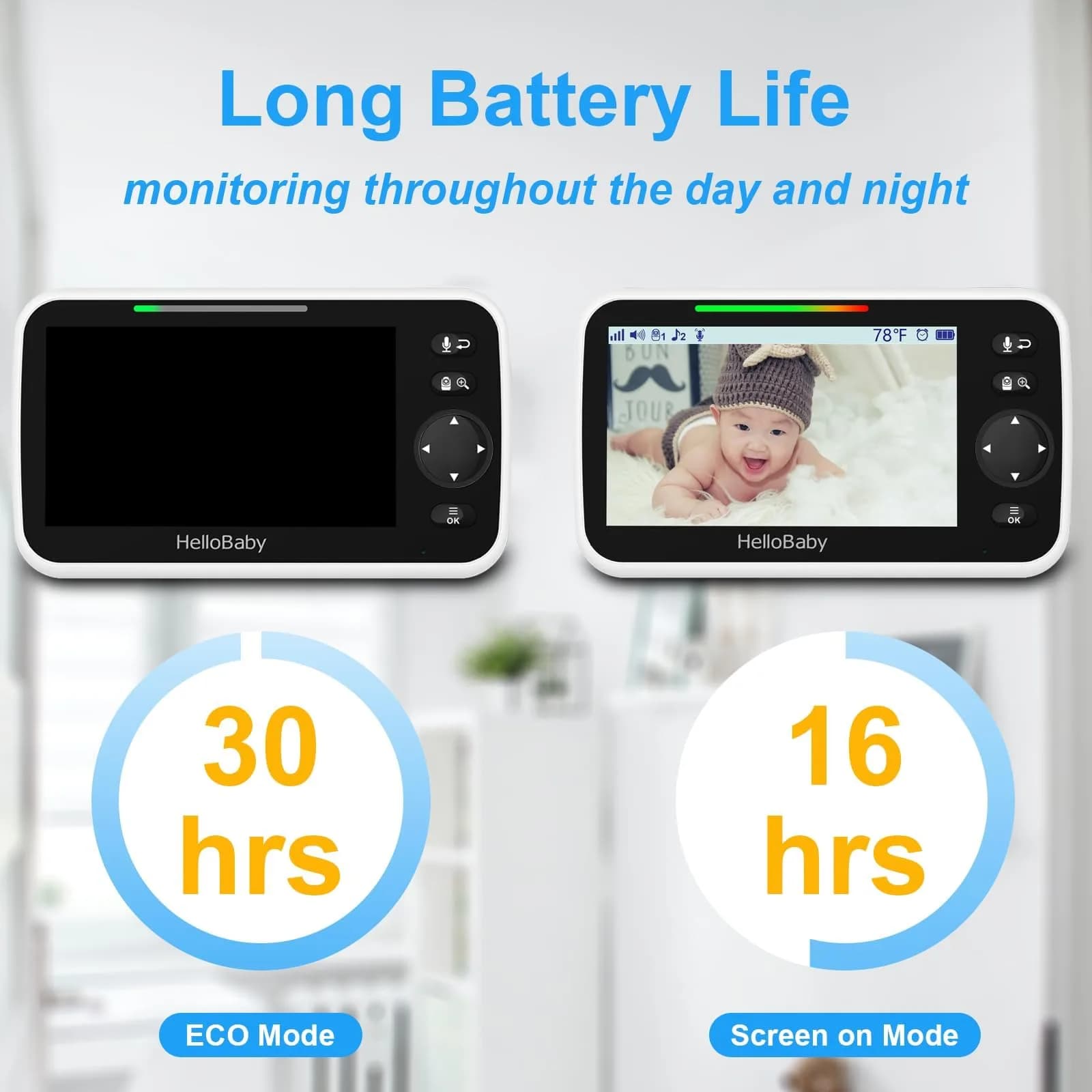 HelloBaby HB6550-2 Upgrade Baby Monitor with 2 Cameras | 5-inch IPS Screen, 1000ft Range, 30-Hour Battery - view 4