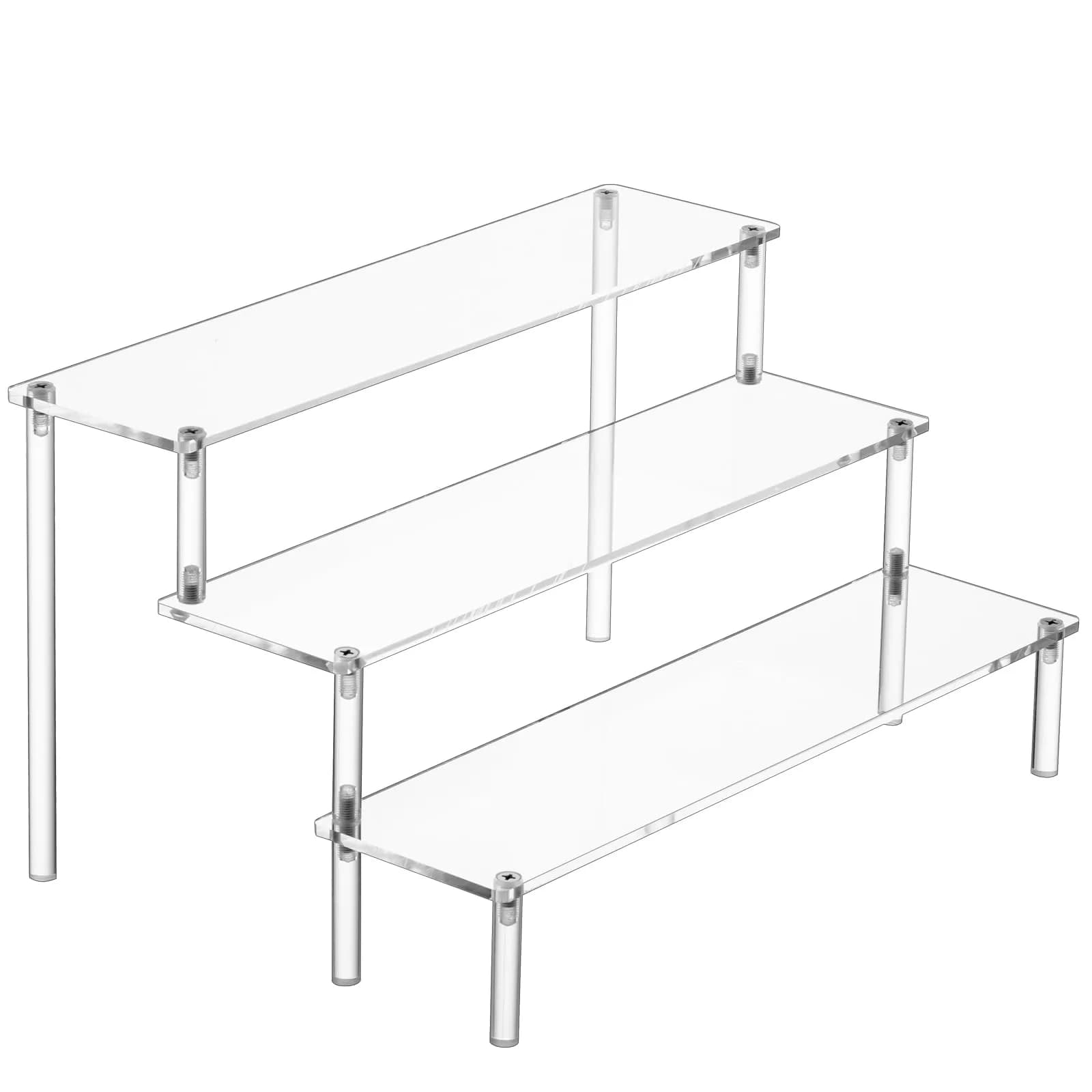 HENABLE Large Acrylic Display Risers 3 Tier | Clear Acrylic Shelf Organizer for Food, Perfume & Collectibles