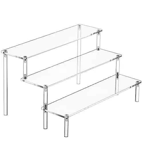 HENABLE Large Acrylic Display Risers 3 Tier | Clear Acrylic Shelf Organizer for Food, Perfume & Collectibles thumbnail 1