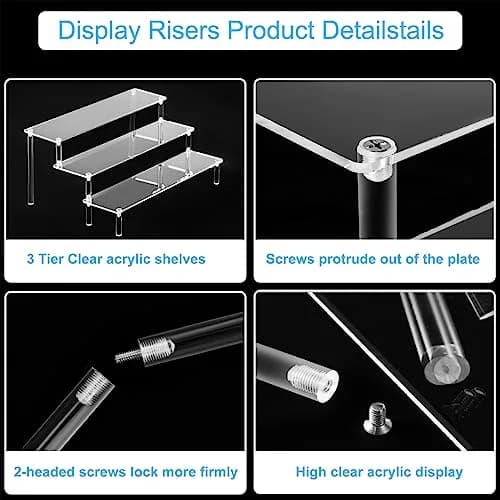 HENABLE Large Acrylic Display Risers 3 Tier | Clear Acrylic Shelf Organizer for Food, Perfume & Collectibles thumbnail 4