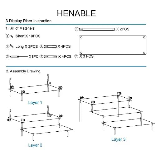 HENABLE Large Acrylic Display Risers 3 Tier | Clear Acrylic Shelf Organizer for Food, Perfume & Collectibles thumbnail 6
