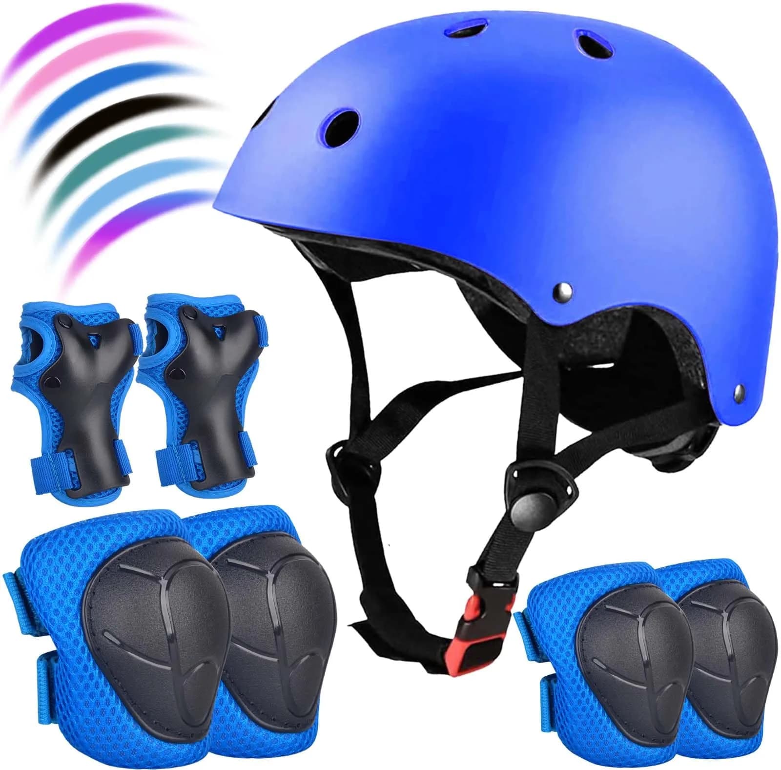 FOOKCIAN Kids Bike Helmet Set Adjustable for Children 3-8 Years | Impact-Resistant & Breathable — blue