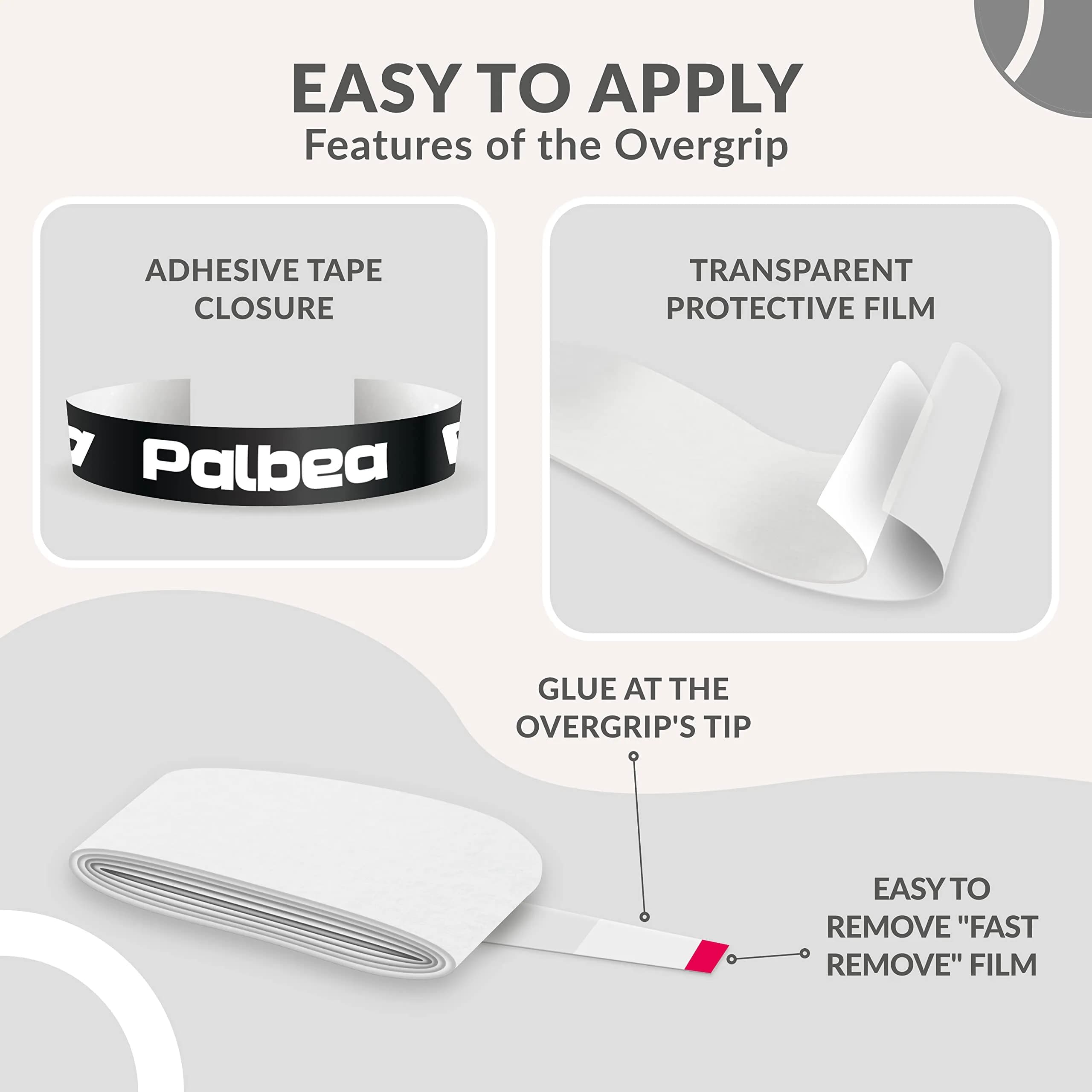 Palbea Padel Racket Grip Tape 6-Pack White | Sweat-Absorbing Non-Slip Overgrip - view 3